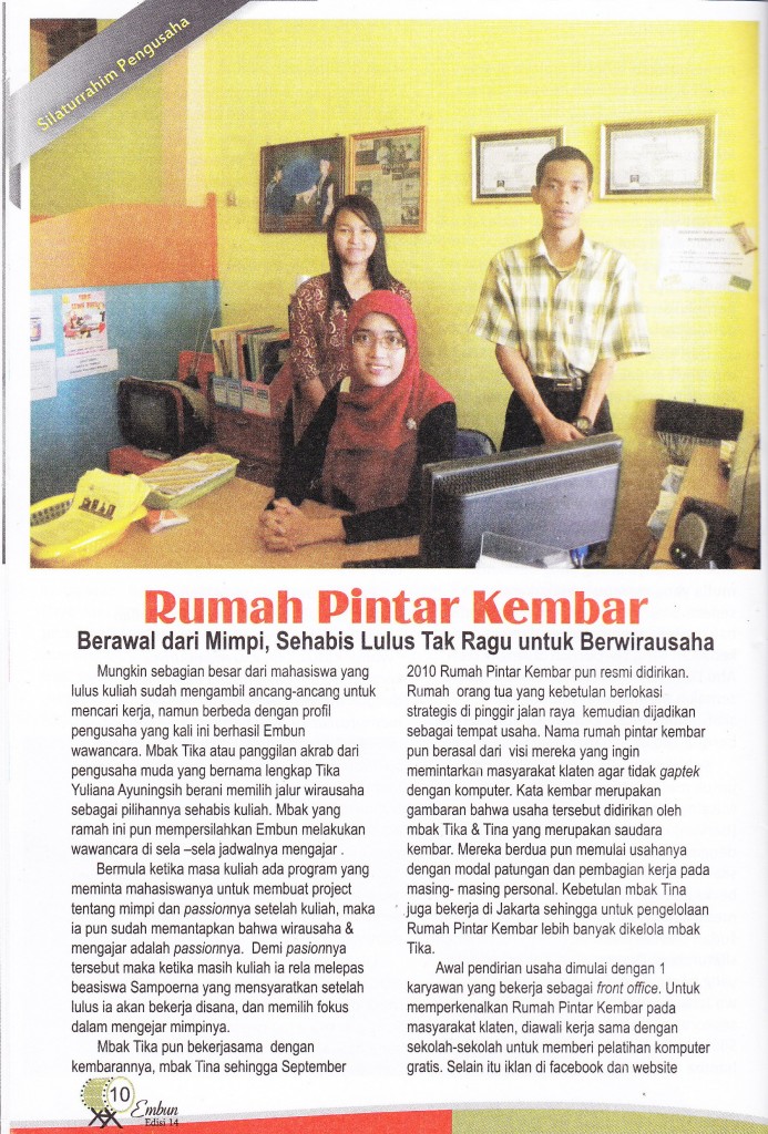 Rumah Pintar Kembar di Majalah Embun DSH